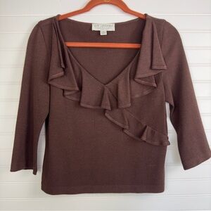 St. John Collection By Marie Gray, Size 4 Vintage Brown Knit Ruffle Top  Sweater